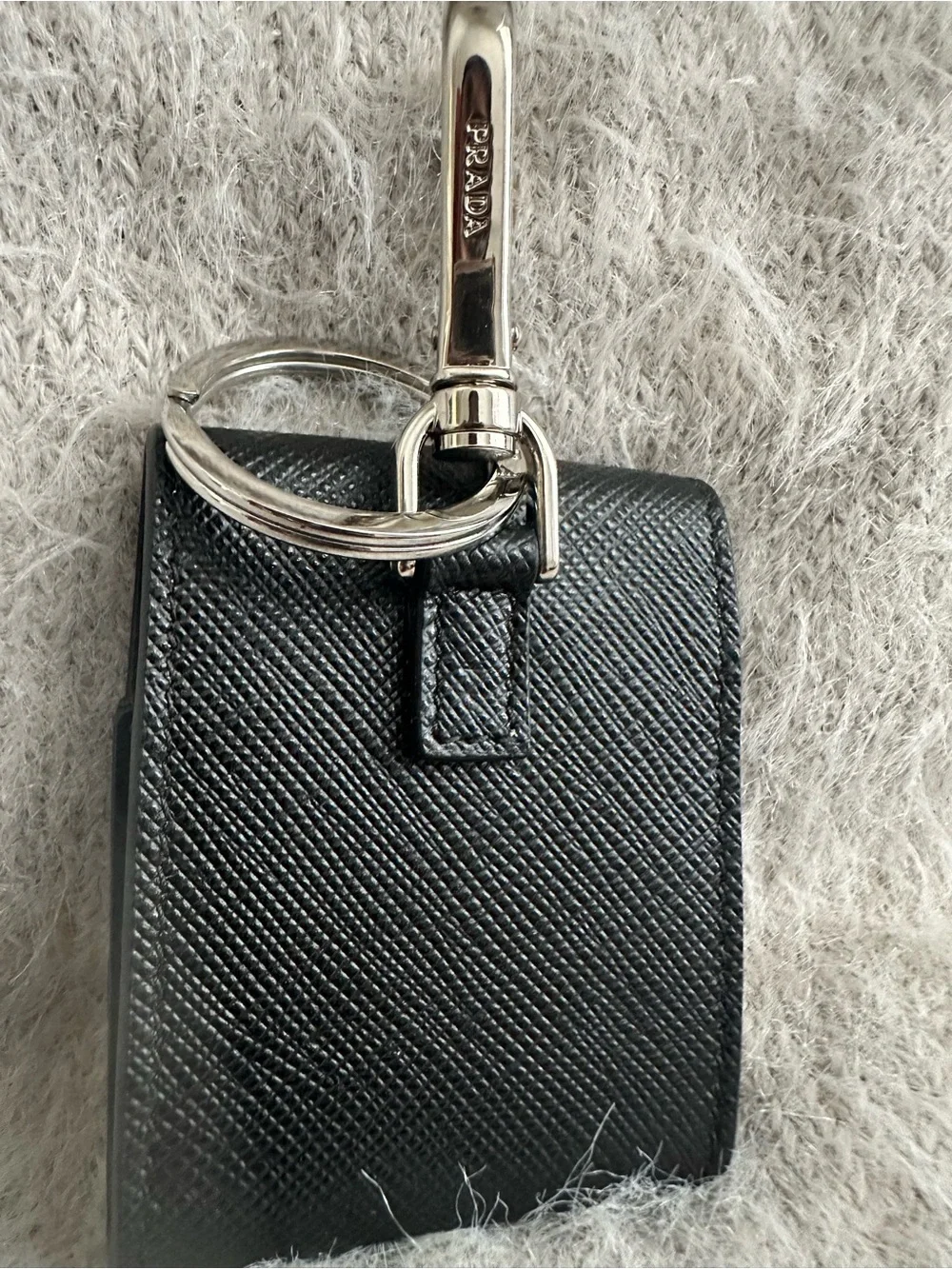 Prada Saffiano Leather AirPods Case Keychain Nero Black 2TT133